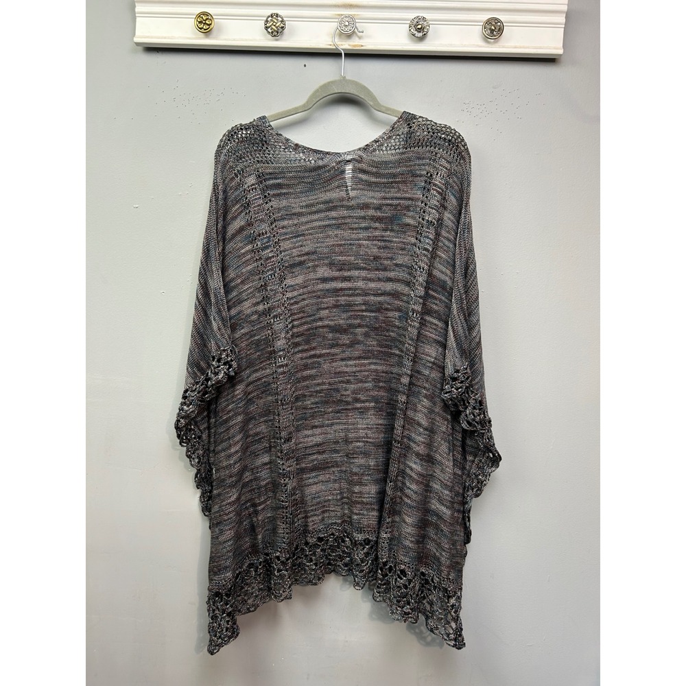 Democracy Poncho Women 3X Multicolor Space Dye Crochet Trim Open Knit Top